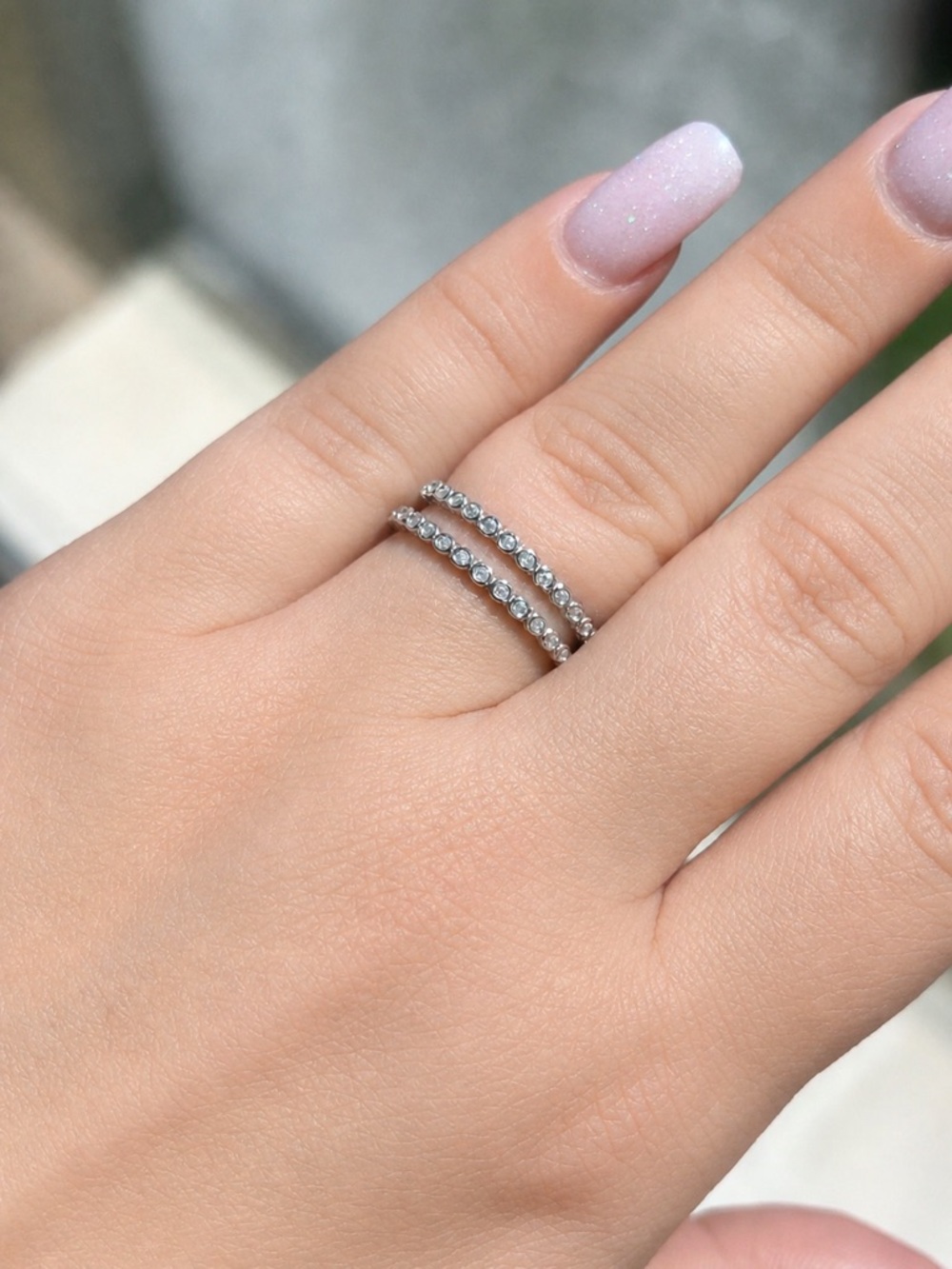 Moissanite Bezel Eternity Ring Set of 2-Stacker or Wedding Set